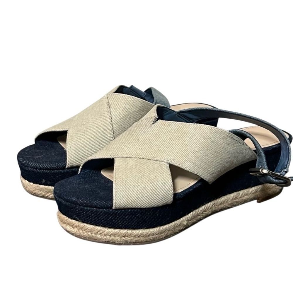 Marc Fisher Sandal Denim Blue Espadrille Flatform Platform Ankle Open Toe 7